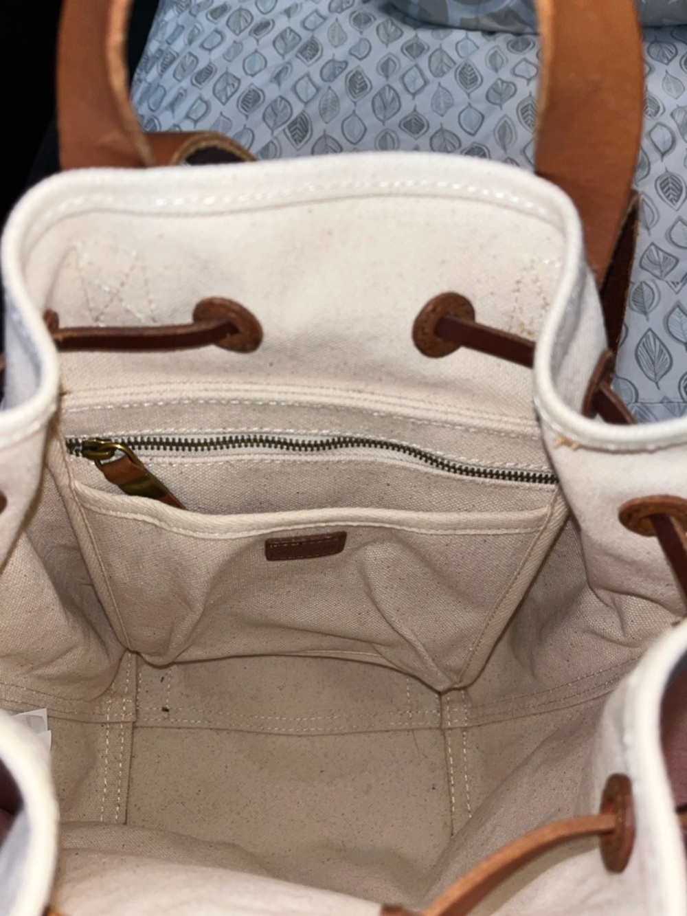 Madewell The Canvas Somerset Backpack.  Tan leather details. - Picture 8 of 11